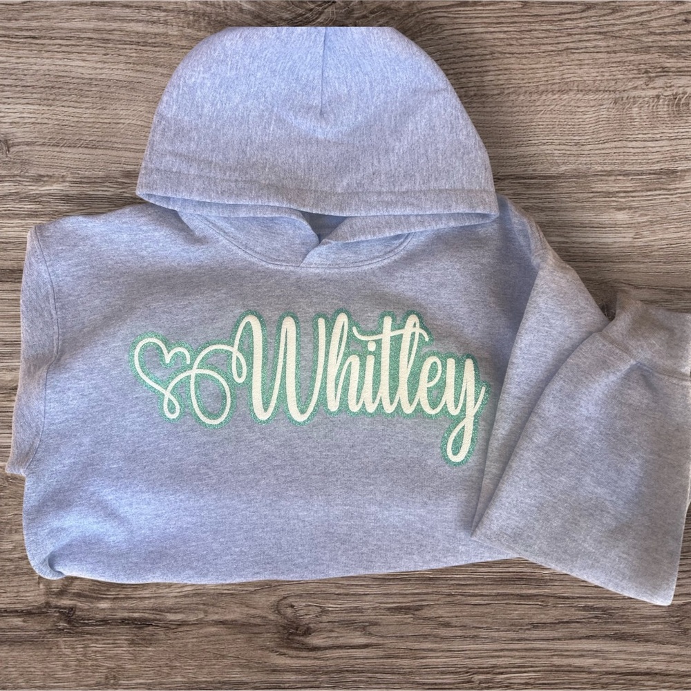 Youth custom puff lettering sweatshirt.